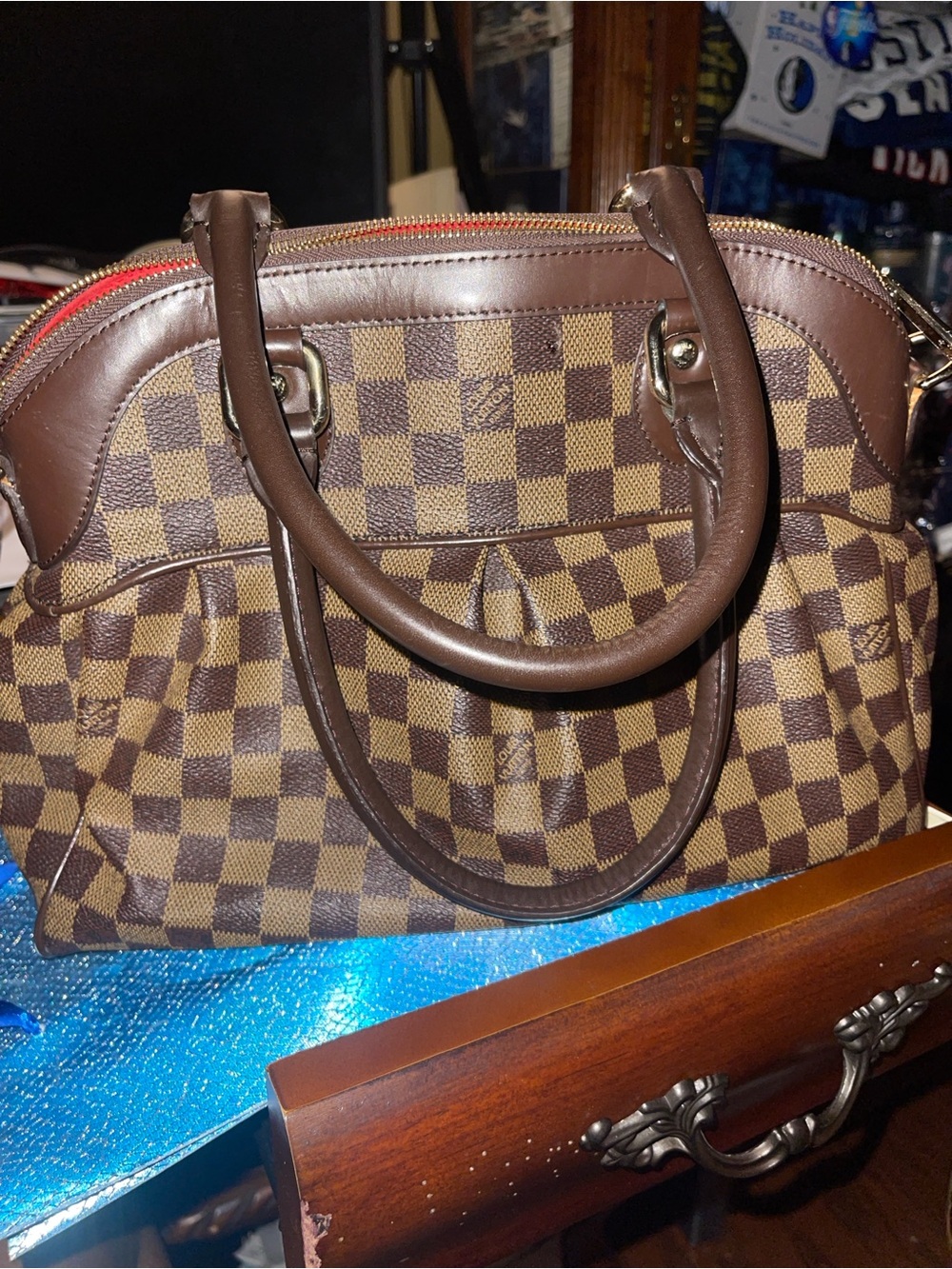 Designer inspired Brown and tan Checkered Women’s Satchel Bag - Brown w/strap
